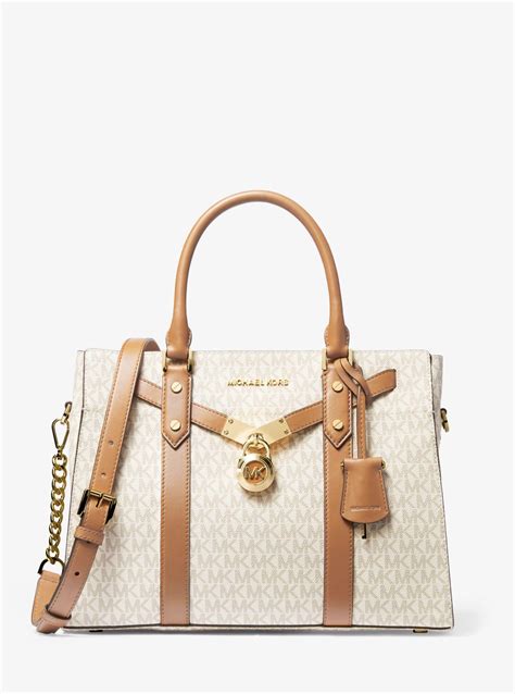 michael kors nouveau hamilton large logo satchel vanilla|Michael Kors studded satchels.